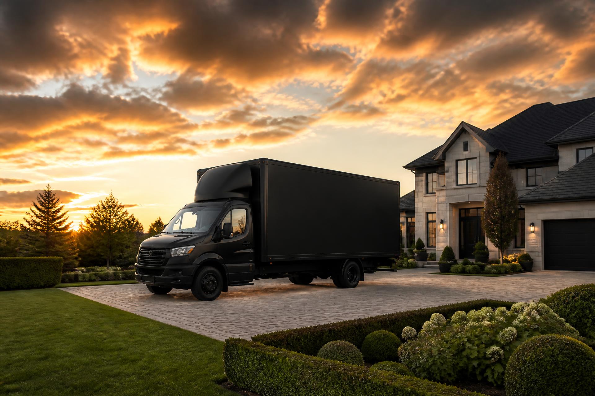 Junk removal truck arriving at a beautiful Southern Maryland home for a scheduled pickup